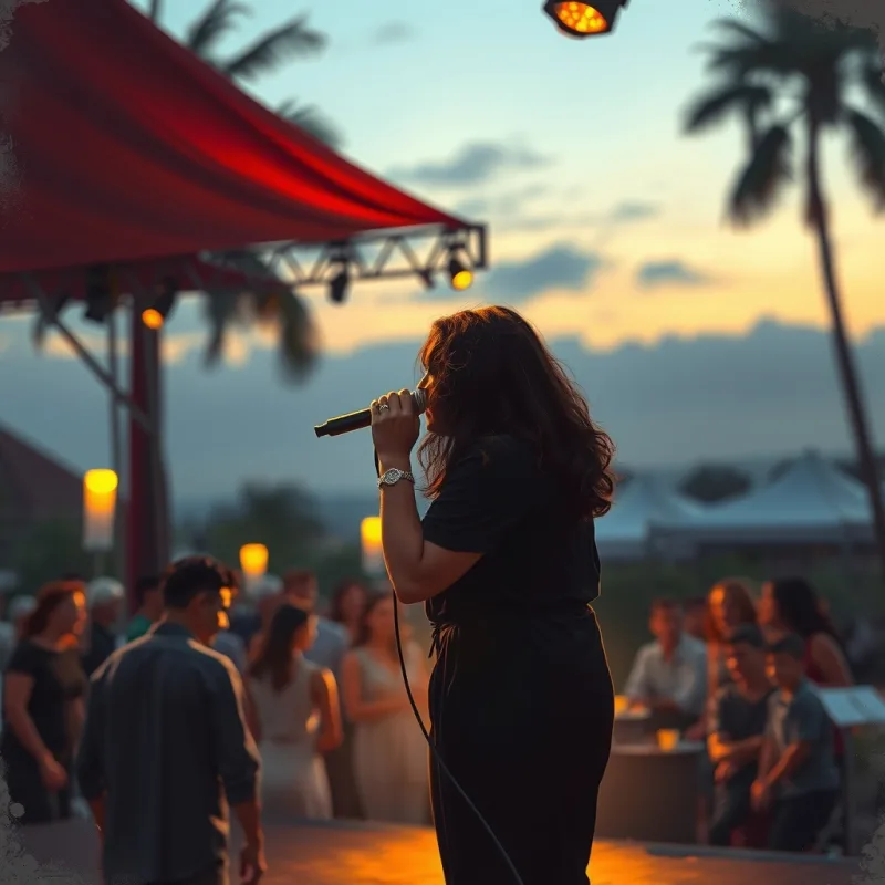 palco ao ar livre, fim de tarde