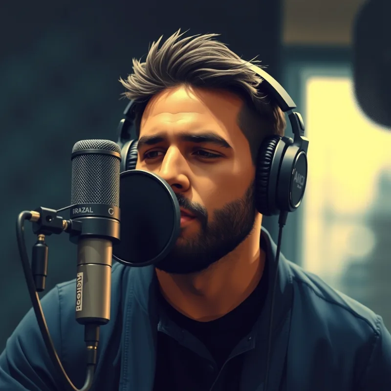 no estúdio, gravando