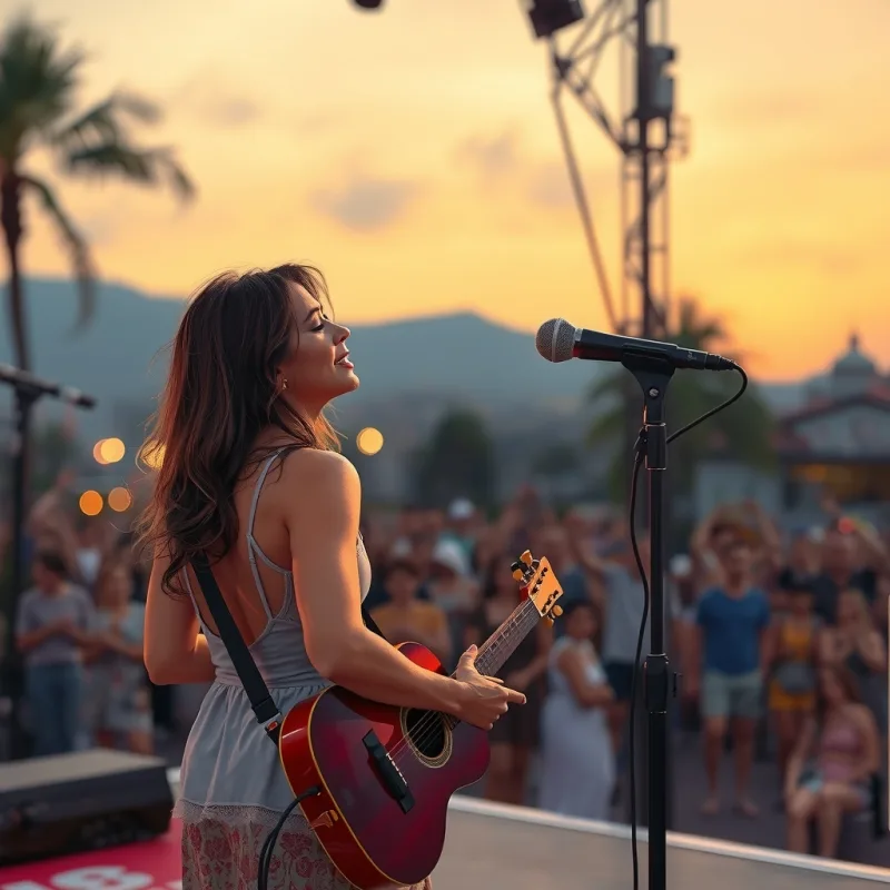 palco ao ar livre, fim de tarde