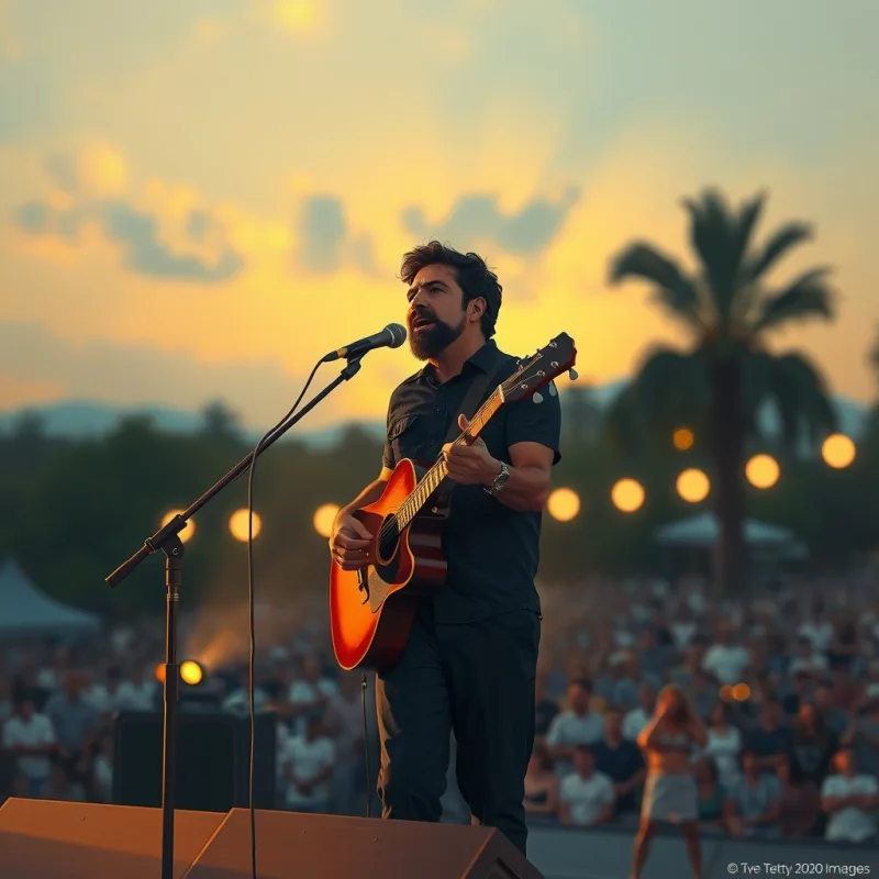 palco ao ar livre, fim de tarde