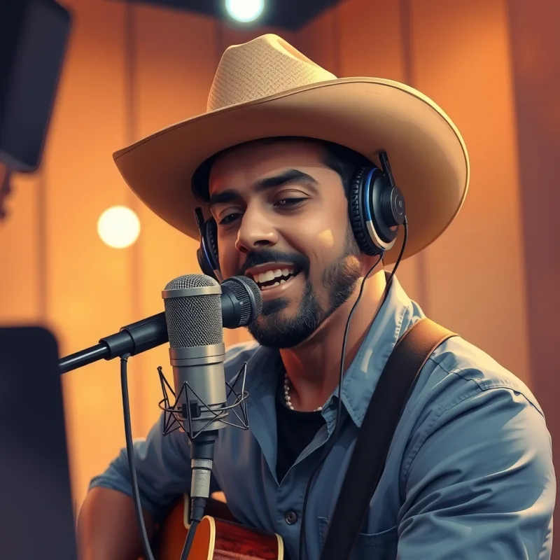 no estúdio, gravando